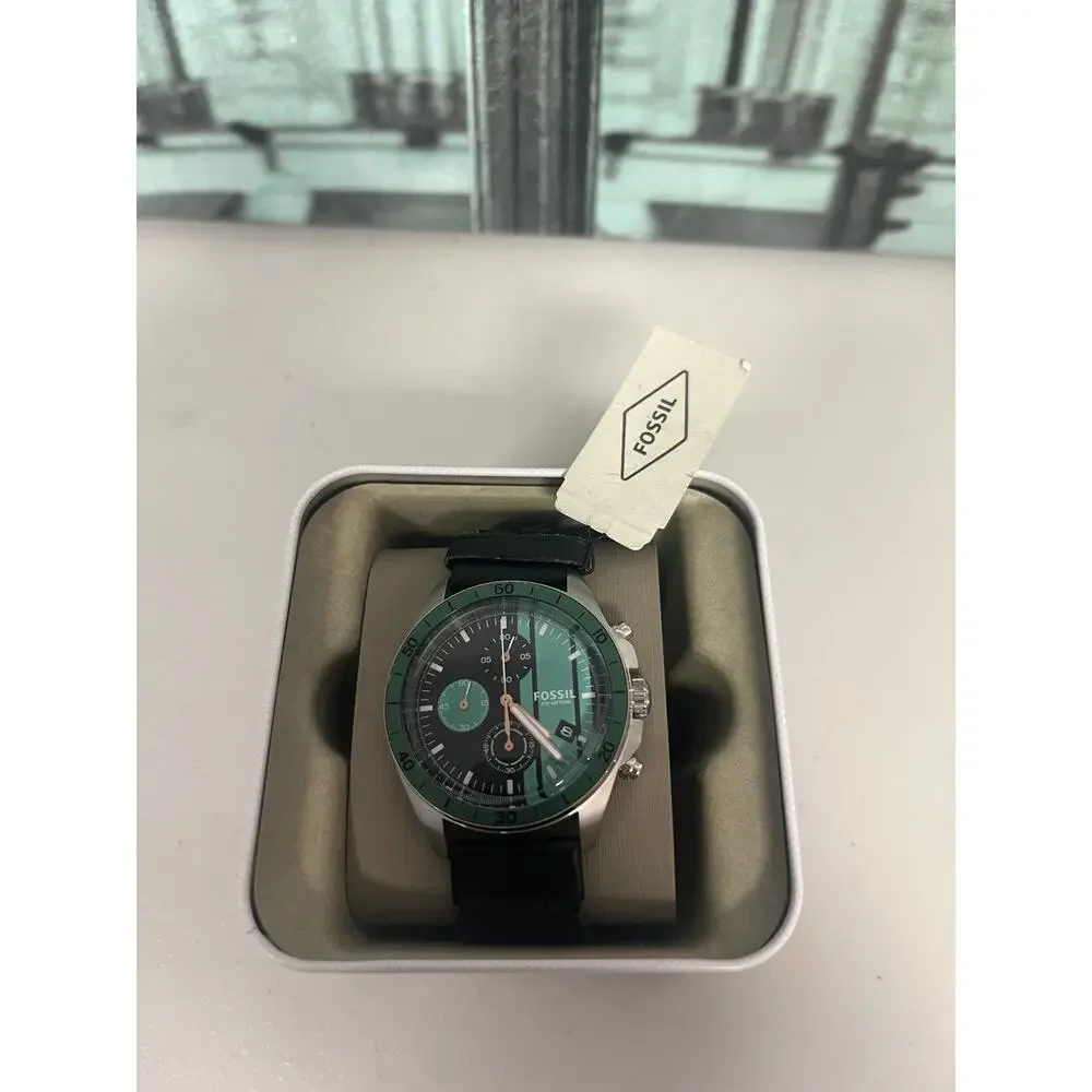 Fossil Men's Chronograph Watch BQ1623 Mint & Black Dial Braided Leather NIB 100m